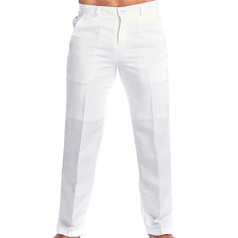Men's Solid Color Linen Slant Pocket Long Loose Casual Trousers 33928999YM