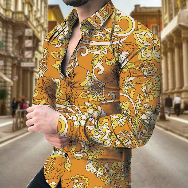 Men's Paisley Pattern Casual Long Sleeve Lapel Shirt 26445385L