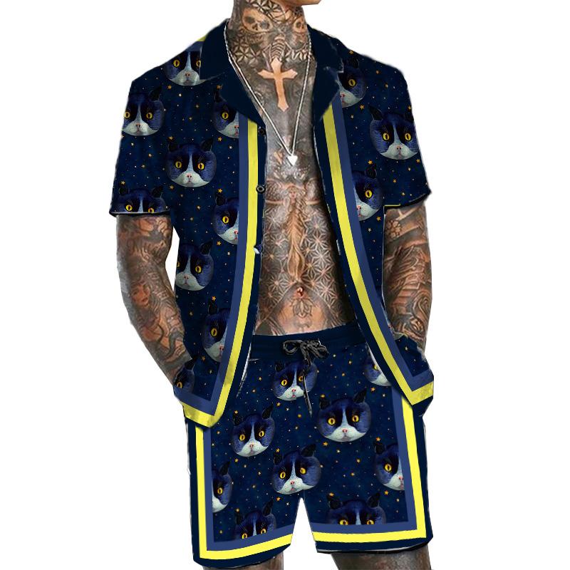 Men's Pet  Printed Hawaiian Short Sleeve Shirt Set 48359746YY