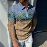 Men's Retro Printed Zipper Polo Shirt 86160395YY