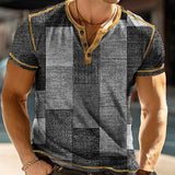 Men's 3d Printed Loose Short Sleeve Henry Collar T-Shirt 28629243YY