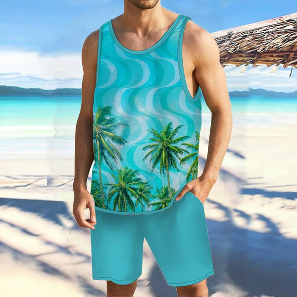 Men's Tropical Plant Tank Hawaiian Beach Shorts Sets 17881887YY