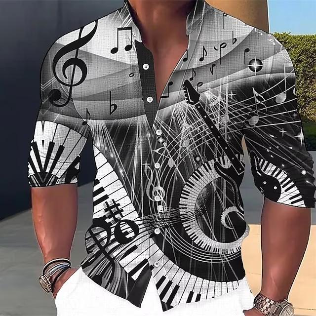 Men's Musical Symbol Stand Collar Long Sleeve Shirt 38241332YY