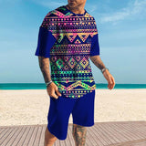 Men's Retro Printed Shorts Short-Sleeved T-Shirt Casual Sets 79603898YY