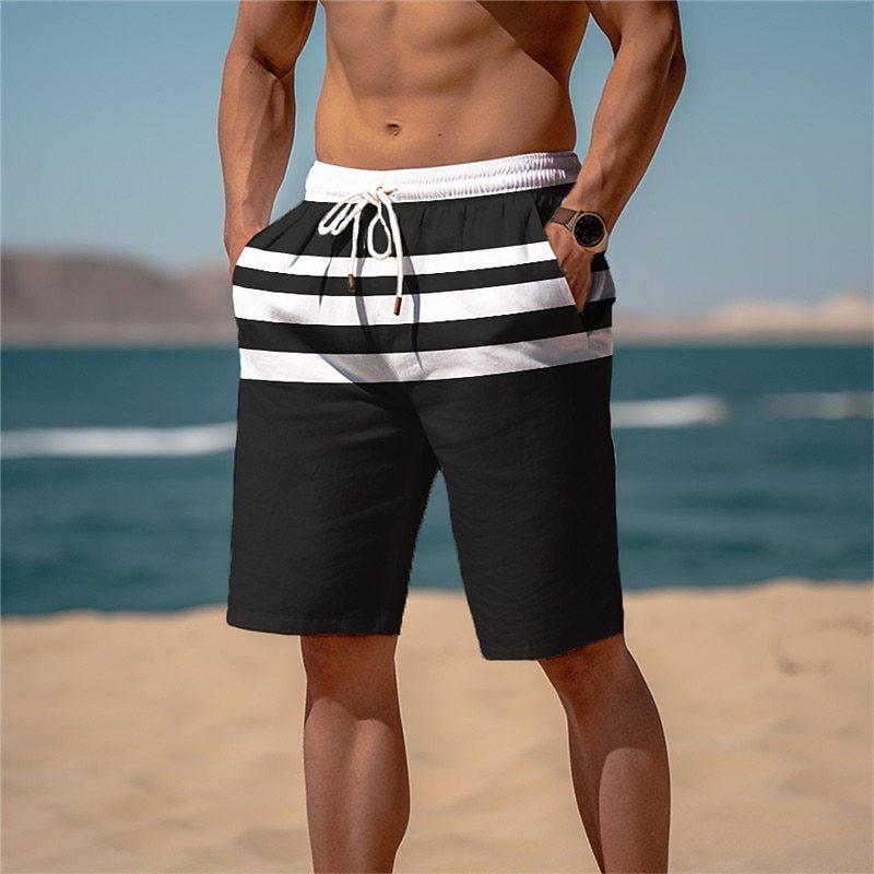 Men's Draw Rope Elastic Waist 3D Printed Casual Beach Shorts 00399598YY