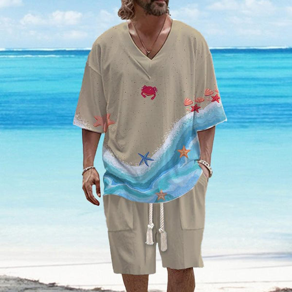 Men's Summer Beach Printed Short Sleeve Suit 55460661YY