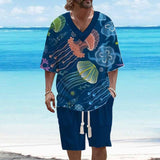 Men's Jellyfish Printed Casual Short Sleeve Suit 89527603YY