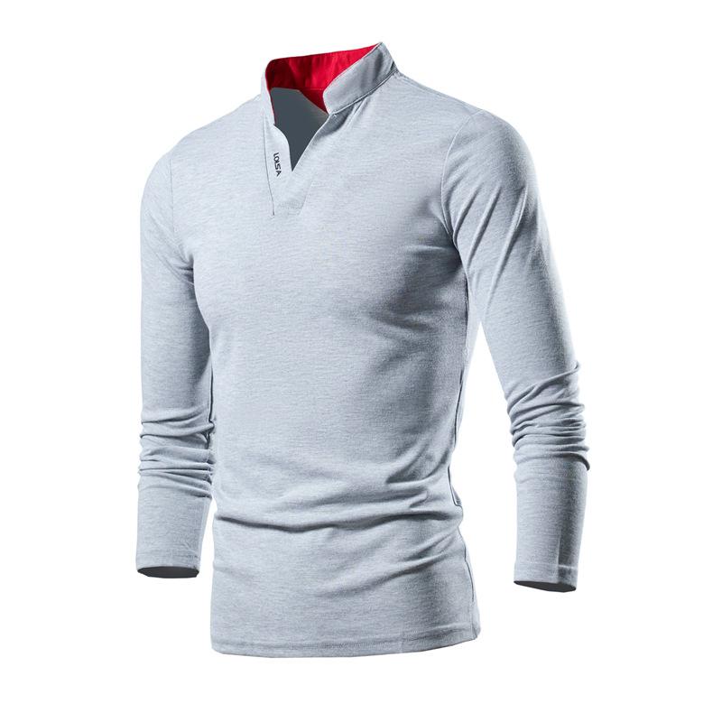 Men's Solid Color Bottoming Shirt Stand Collar Loose Long Sleeve T-shirt 11953709L