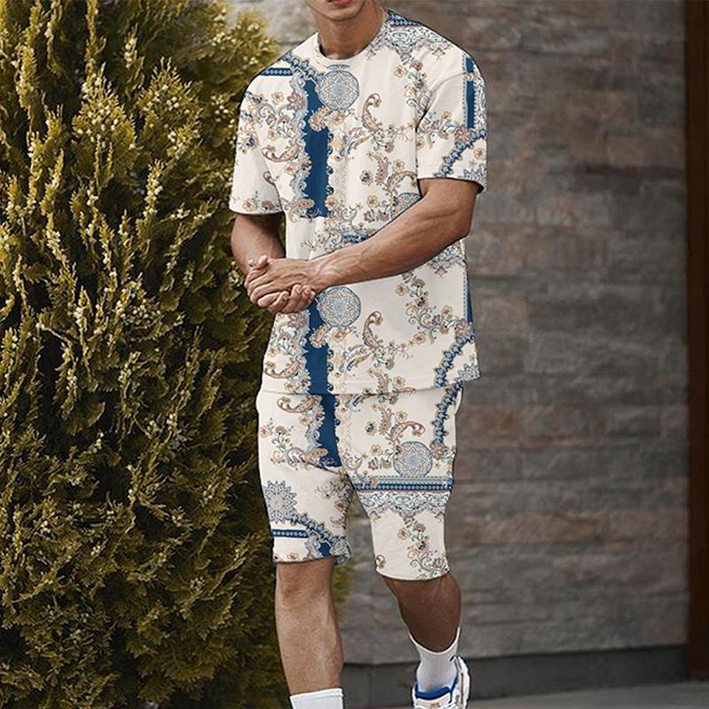 Men's Printed Short Sleeve Shorts Set 59279937YM