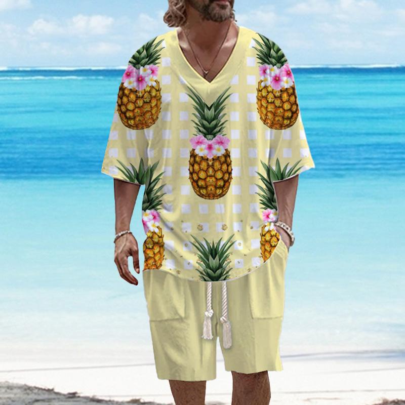 Men's Tropical Fruit Printed Short Sleeve Suit 08462645YY