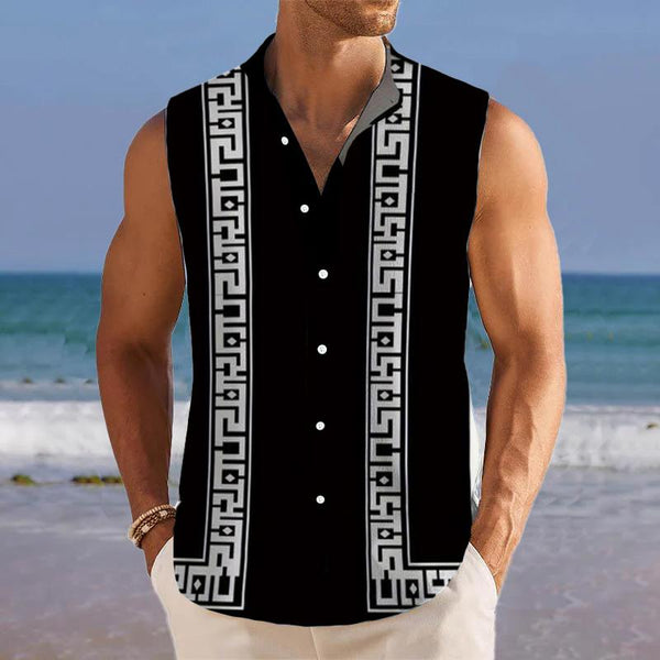 Men's Breathable Linen Lapel Sleeveless Shirt 18094627YM
