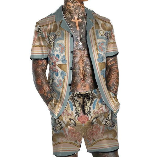 Men's Vintage Hawaiian Short Sleeve Shirt Set 61619390YM