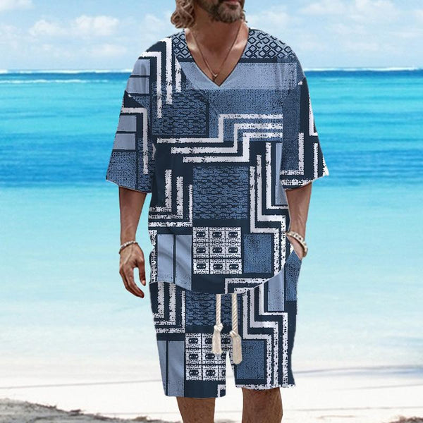 MEN'S ART CASUAL PRINTED SHORT SLEEVE SUIT 26221823YM