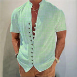 Men's Stand Collar Solid Color Short Sleeve Shirt 83267155YY