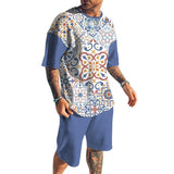 Men's Retro Printed Shorts Short-Sleeved T-Shirt Casual Sets 17029384YY