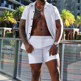 Men's Summer Lapel Short-sleeved Shorts Two-piece Casual Set 78027599L
