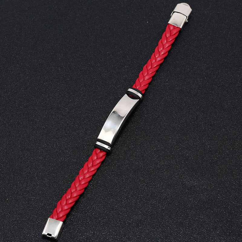 Men's Casual Leather Braided Titanium Steel Leather Bracelet 62134799YM