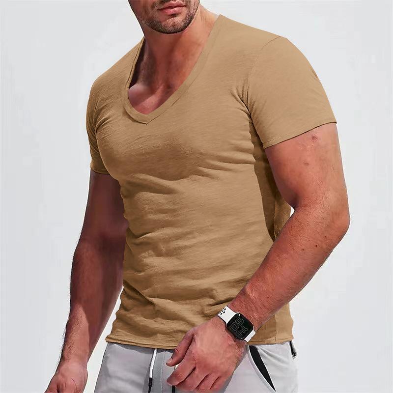 Men's V-neck Short-sleeved T-shirt Solid Color Casual Top 12570917L