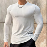 Men‘s Solid Color Stripes Fitness Long Sleeve Quick Drying Elastic T-Shirt 26468719YY