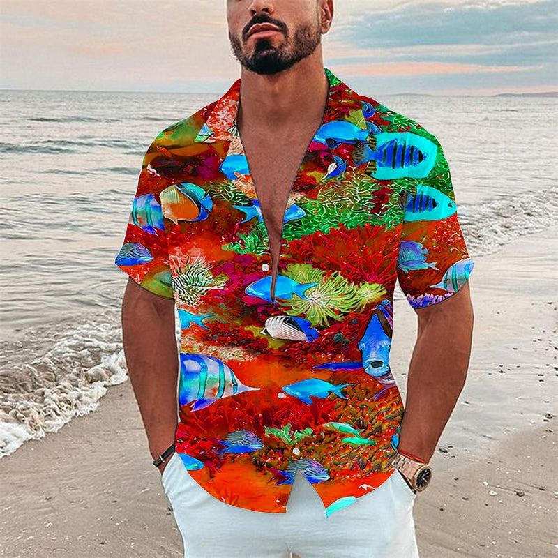 Men's Cuban Collar Short-sleeved Hawaiian Shirt 14194863YY