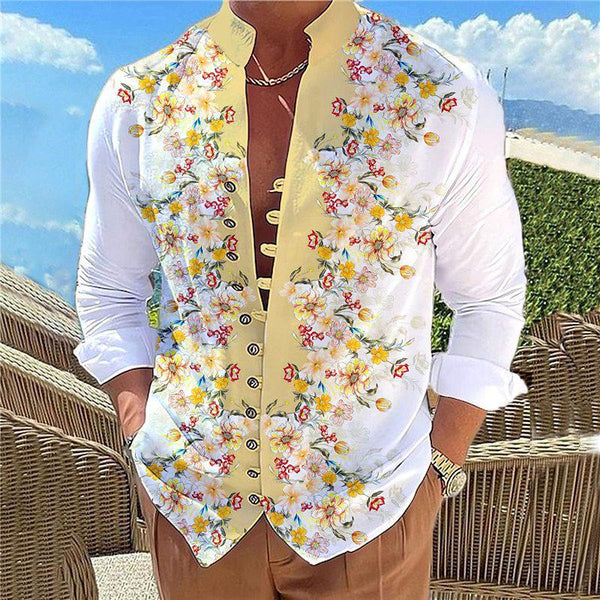 Men's Multi Button Stand Collar Long Sleeve Shirt 87249595YY