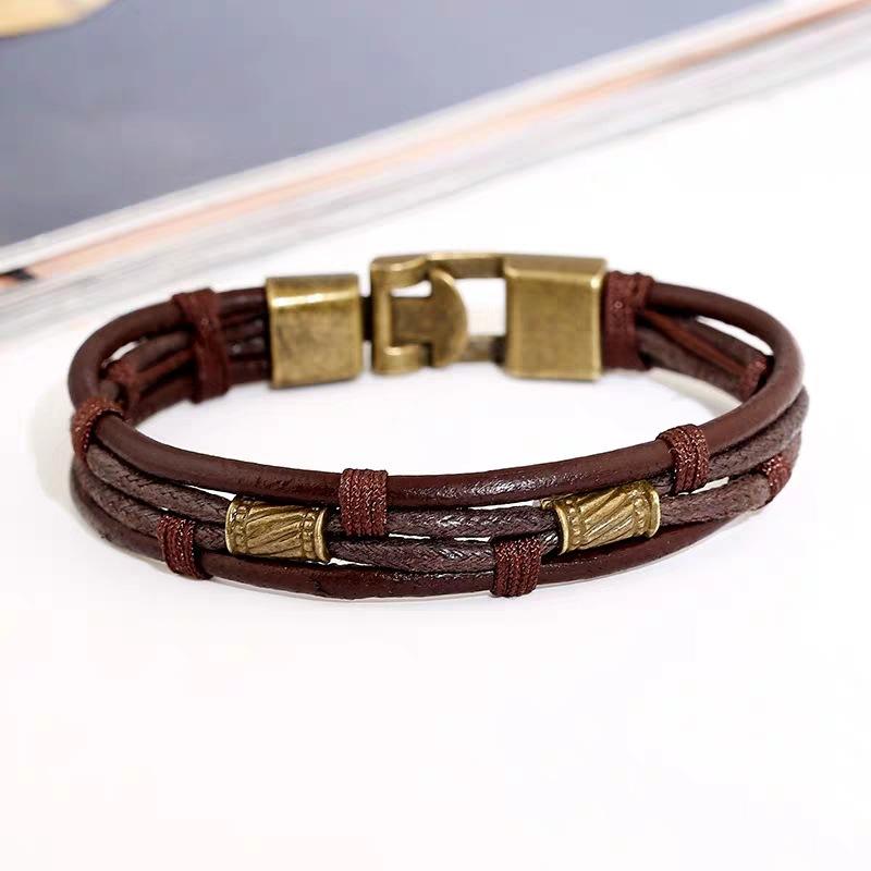 Men's Antique Rope Leather Metal Bracelet 42909251L