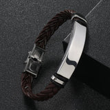 Men's Casual Leather Braided Titanium Steel Leather Bracelet 62134799YM