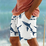 Mens Drawstring Elastic Waist Shark 3D Printed Breathable Beach Shorts13550884YY