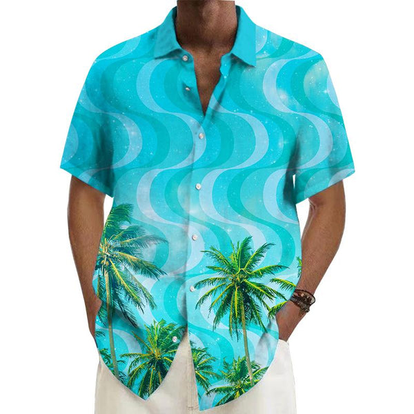 Men's Casual Palm Printed Short-Sleeved Shirt 14434249YY
