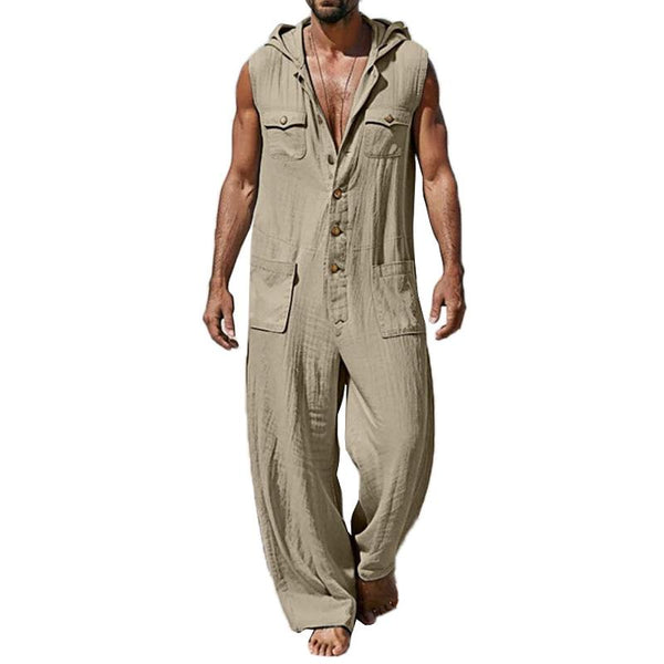 Men's Stylish Pure Cotton Sleeveless Hooded Jumpsuit 08396186YY
