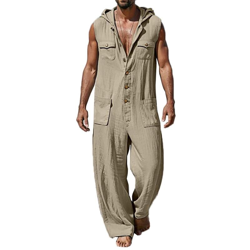 Men's Stylish Pure Cotton Sleeveless Hooded Jumpsuit 08396186YY