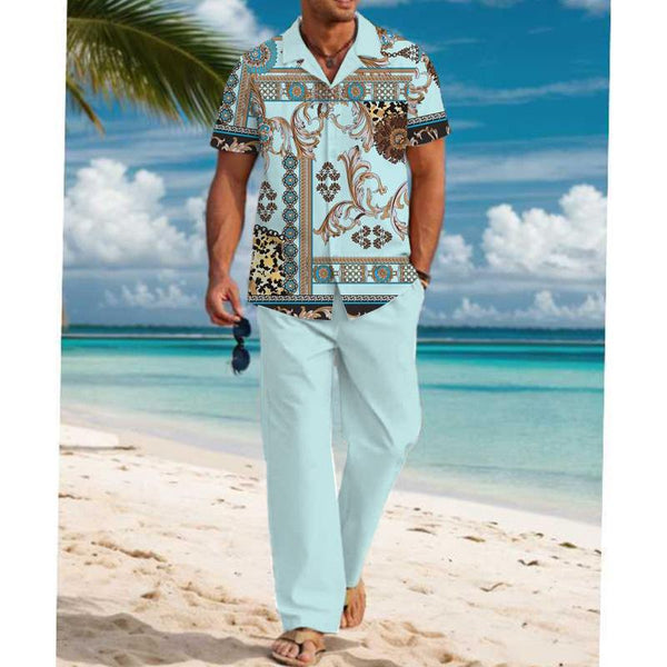 MEN'S CASUAL PRINTED SHORT SLEEVE SHIRT SET 95566870YM