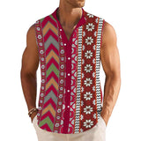 Men's Retro Printed Lapel Beach Sleeveless Shirt 85018866YY