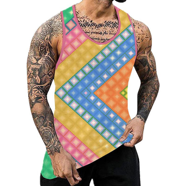 Men's Casual Colorful Square Printed Muscle Fit Tank 20451815YY