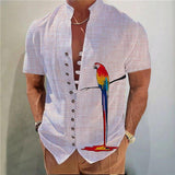Men's Stand Collar Parrot Printed Short Sleeve Shirt 63591115YY