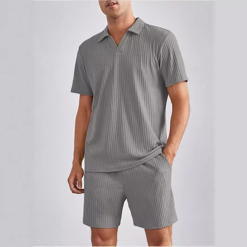 Men's 2 Piece Casual Polo Short-sleeved Shirt Shorts Suits 03775312YY