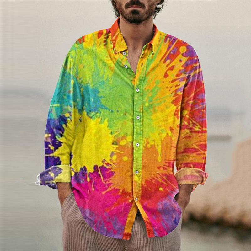 Men's Rainbow Graffiti Hawaii Long Sleeve Shirt 11137481YY
