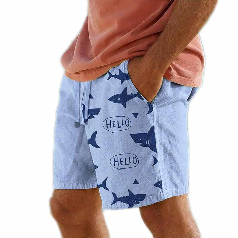 Mens Drawstring Elastic Waist Shark 3D Printed Breathable Beach Shorts 57680717YY