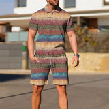 Men's Street Printed Zipper Polo Short-sleeve and Shorts Suit  43649971YY