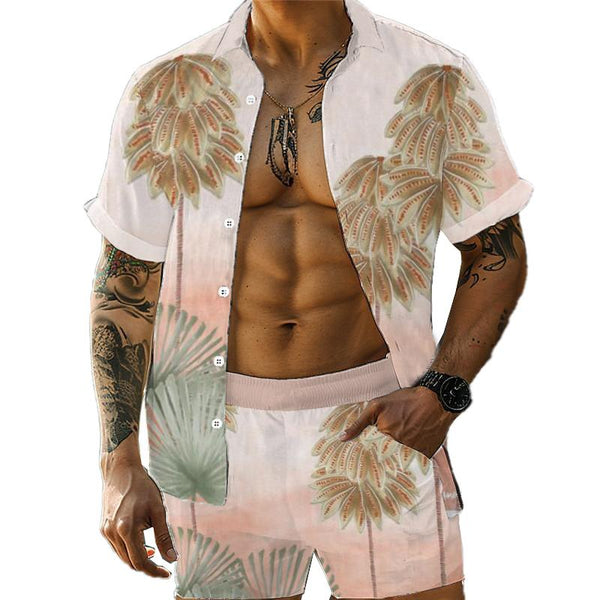 Men's Casual Printed Hawaii Lapel Shirt and Shorts Sets 56095146YY