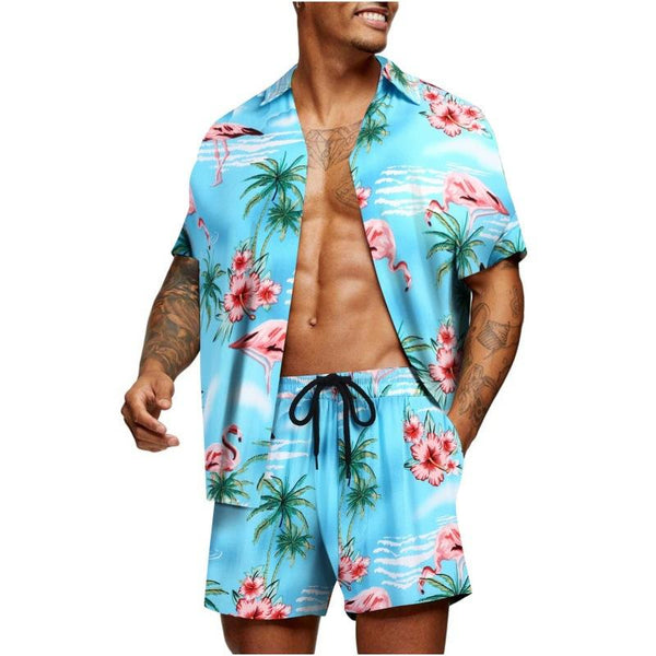 Men's Hawaiian Leopard Print Shirt Set 00651299YM