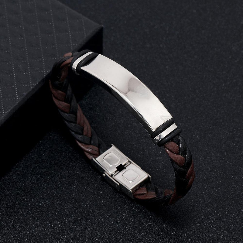 Men's Casual Leather Braided Titanium Steel Leather Bracelet 62134799YM