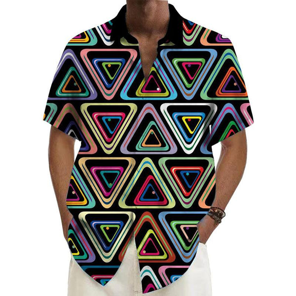 Men's Colorful Triangle Printed Short-Sleeved Shirt 91622950YY