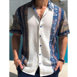 Men's Vintage Printed Linen Short Sleeve Shirt 34545782YM