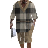 Men's Printed Short Sleeve Shorts Textured Set 81668231YY