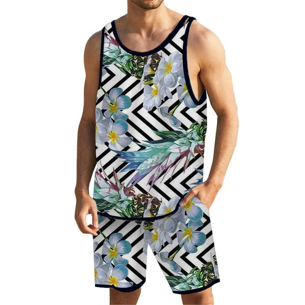 Men Tropical Floral Tank Hawaiian Beach Shorts Sets 25805622YY