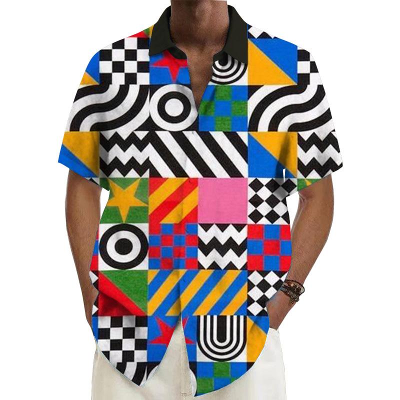 Men's Color Geometry Printed Short-Sleeved Shirt 08526537YY