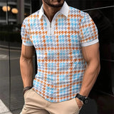 Men's Classic Plaid Printed Zipper Polo Shirt 40873265YY