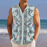 Men's Breathable Linen Lapel Beach Sleeveless Shirt 41445472YM
