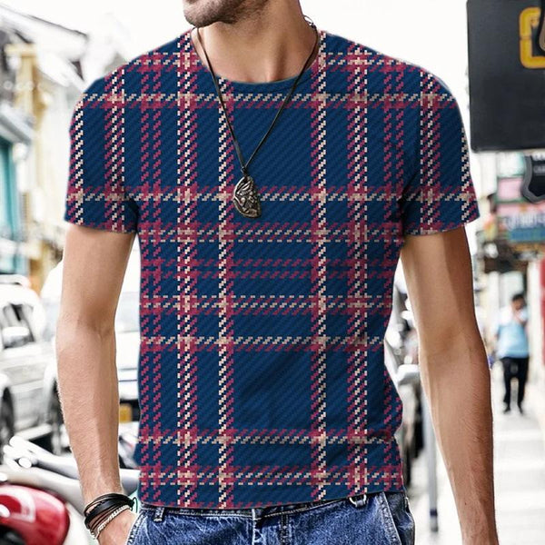 Men's Classic Plaid Round Neck Short Sleeve Tee 98212564YY